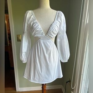 Alamour the Label XS white cutout dress. Short skirt/plunging ruched v neck.